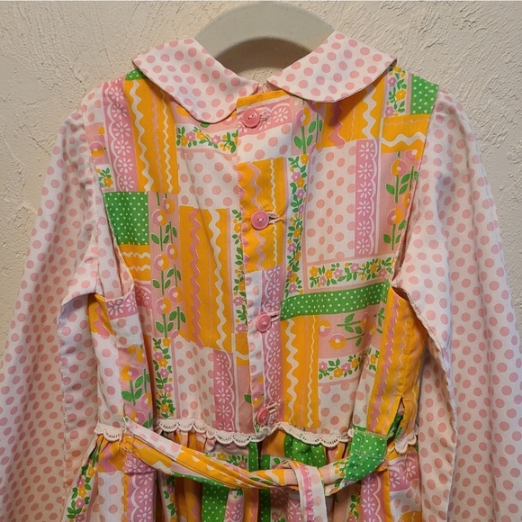 Vintage 60s Patchwork Pinafore & Dress Girls 12 - Picture 8 of 16